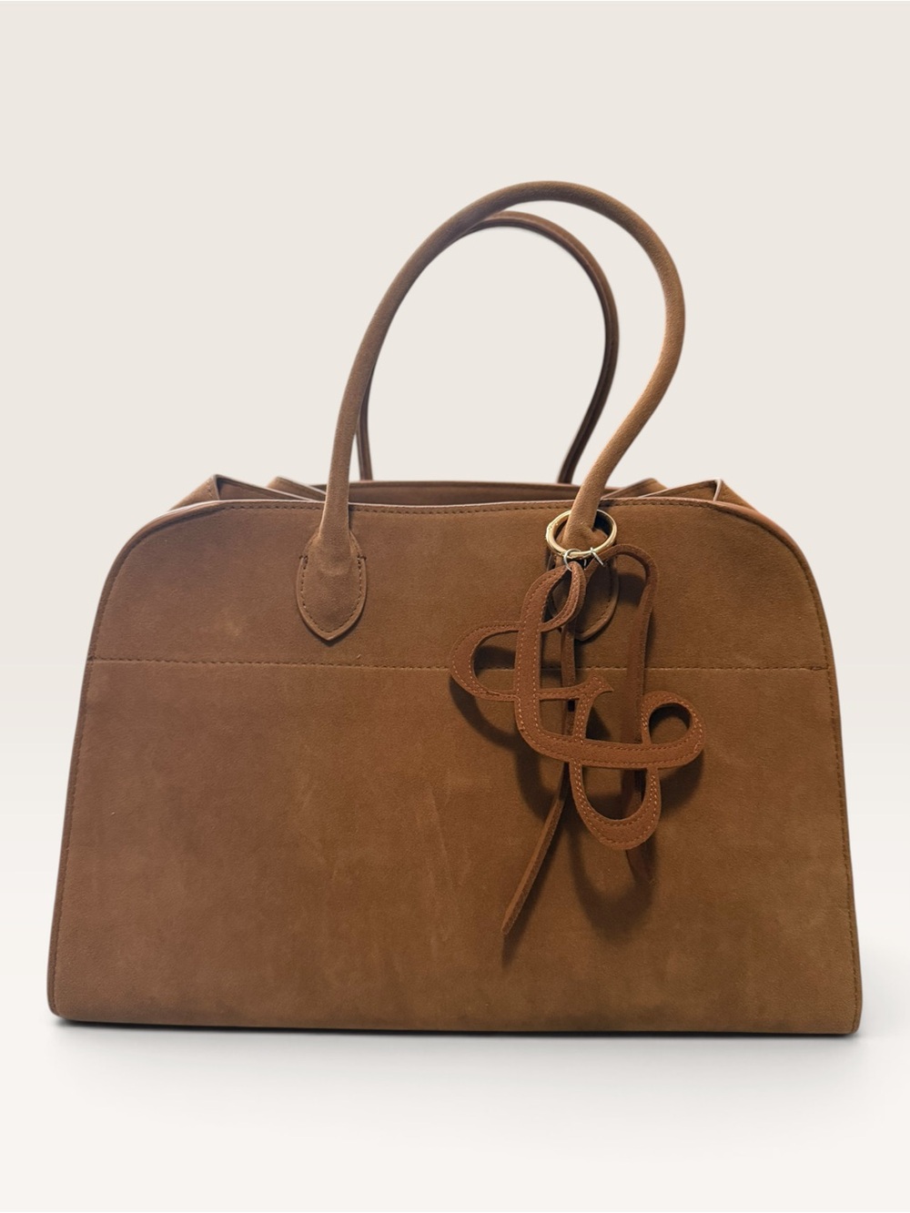 Brown Suede Tote Bag with Decorative Knot